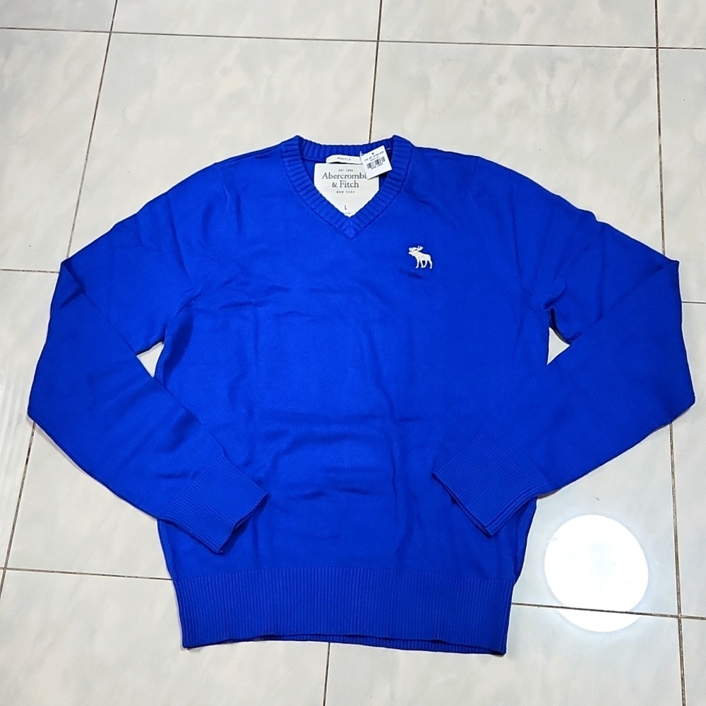 Abercrombie and Fitch men's Blue v- neck cotton/ cashmere sweater